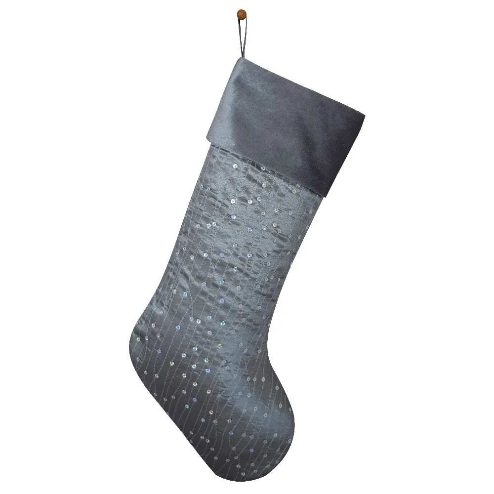 

Sorrento Sequin Glitter Sparkle Luxury Shiny Silvery Christmas Stocking with Velvet Cuff Socks 10*19inch