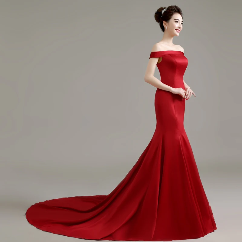 2016 new hot vente Encolure en queue de poisson de mode long train mariée robe de soirée de brocart formelle robe robe de soirée.