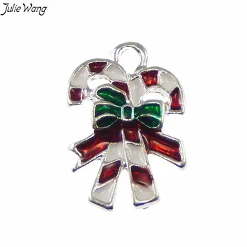 

Julie Wang 10pcs Vivid Enamel Christmas Stick Shape Silver Color Based Christmas Deco Pendants Flaoating Charm Necklace DIY