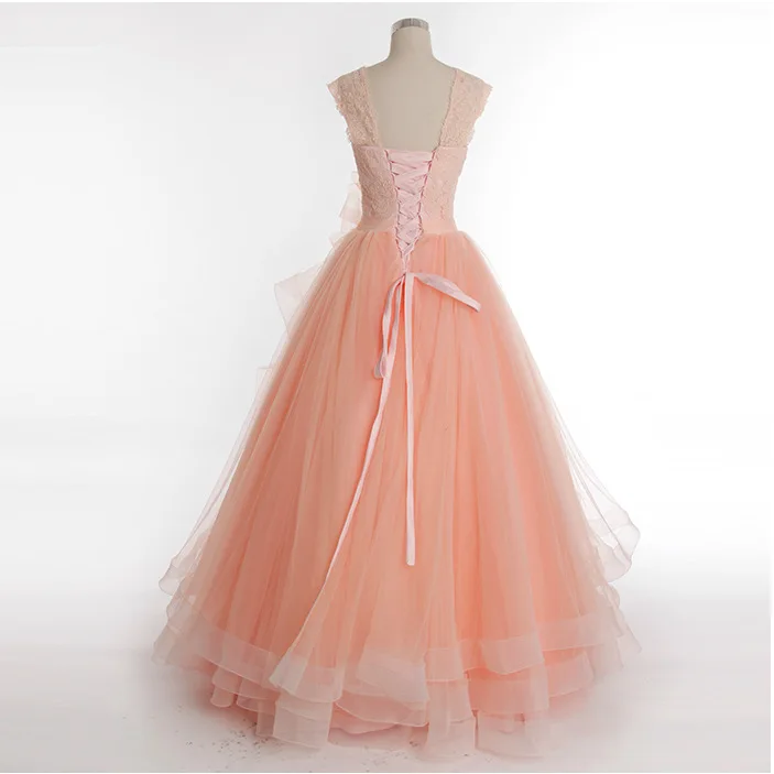 Персиковые дешевые платья Quinceanera 2019 бальное платье с v образным вырезом тюлевые