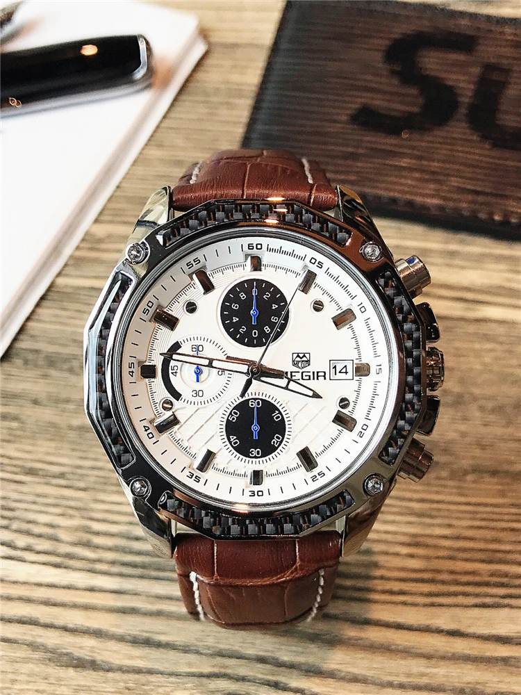 Reloje 2018 MEGIR Men Watch Male Leather Automatic date Quartz Watches Mens Luxury Brand Waterproof Sport Clock Relogio Masculin