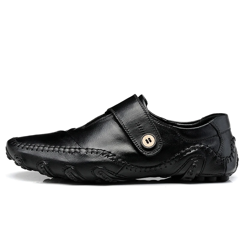 Nouvelle Chaussure Noir Pour Mode Plates Véritable Casual Chaussures Belle Été Cuir Printemps Hommes En Noir Homme marron De f6gbYyv7