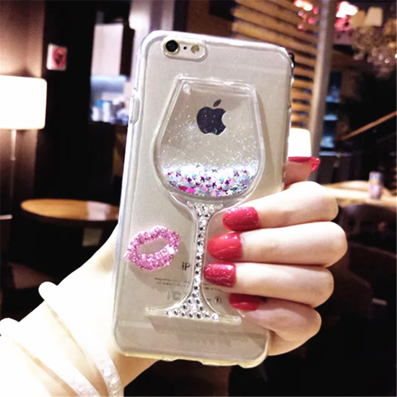

For Huawei Y9 2019 Nova 3i 2 Lite Nova 4 P30 Lite P30 Pro Enjoy 9S 9E case, 3D Liquid Quicksand Bling Wine Glass Phone Cases