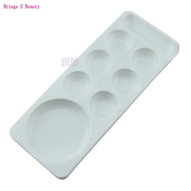 7 Wells Design Plastic Palette Art Paint Drawing Tray Color Palettes with Brush Stand Hole for Oil Watercolour Nail Acrylic Pain White