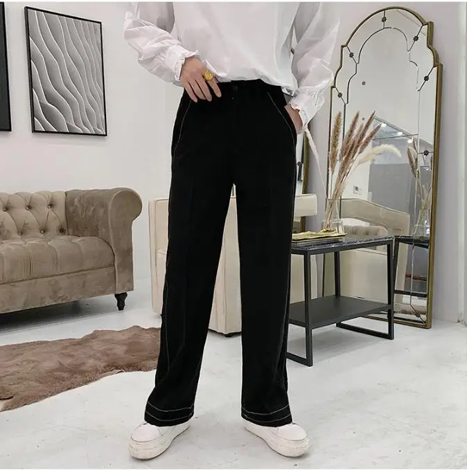 M-XL! Весенние дизайнерские модели, широкие брюки с открытой линией, мужские повседневные Прямые брюки, супер пожарные брюки