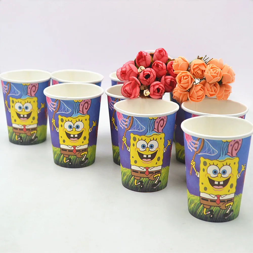 

10pcs/lot Spongebob Party Supplies Paper Cup Cartoon Birthday Decoration Baby Shower Theme Festival Favors Girls Boys