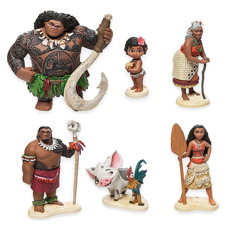 6pcs/set 6-9cm Moana Princess Maui Boss Tui Tala Heihei Pua Action Figure Toy 