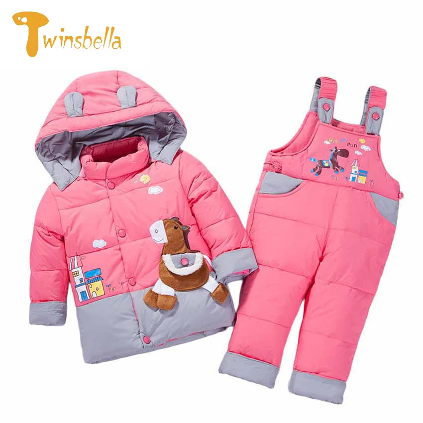 

TWINSBELLA Baby Clothes Set Winter 2018 New Long Sleeve Hooded Cartoon Down Jacket+Pants 2PCS Suit Warm Costume For Toddler