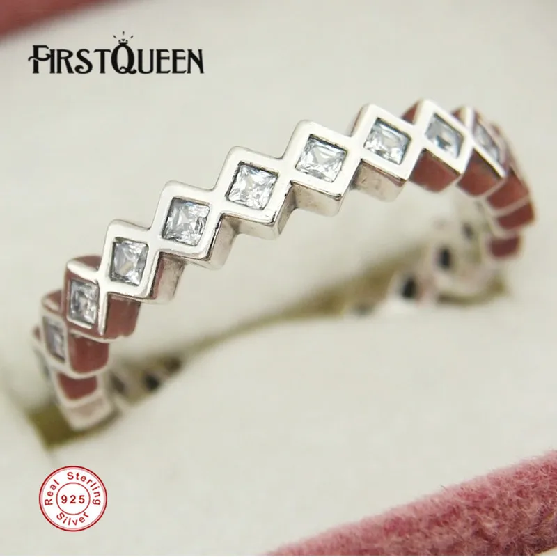 

FirstQueen Bijoux 925 Silver Square Eternity Ring with Clear Cz Engagement Ring aneis feminino Fine Jewellery Dropshipping