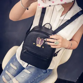 

Fashion Korean Women Backpack Leather Rabbit Ears Diamond Zipped Ladies Casual Travel Bag Girls School Bags High Quality Best Sa