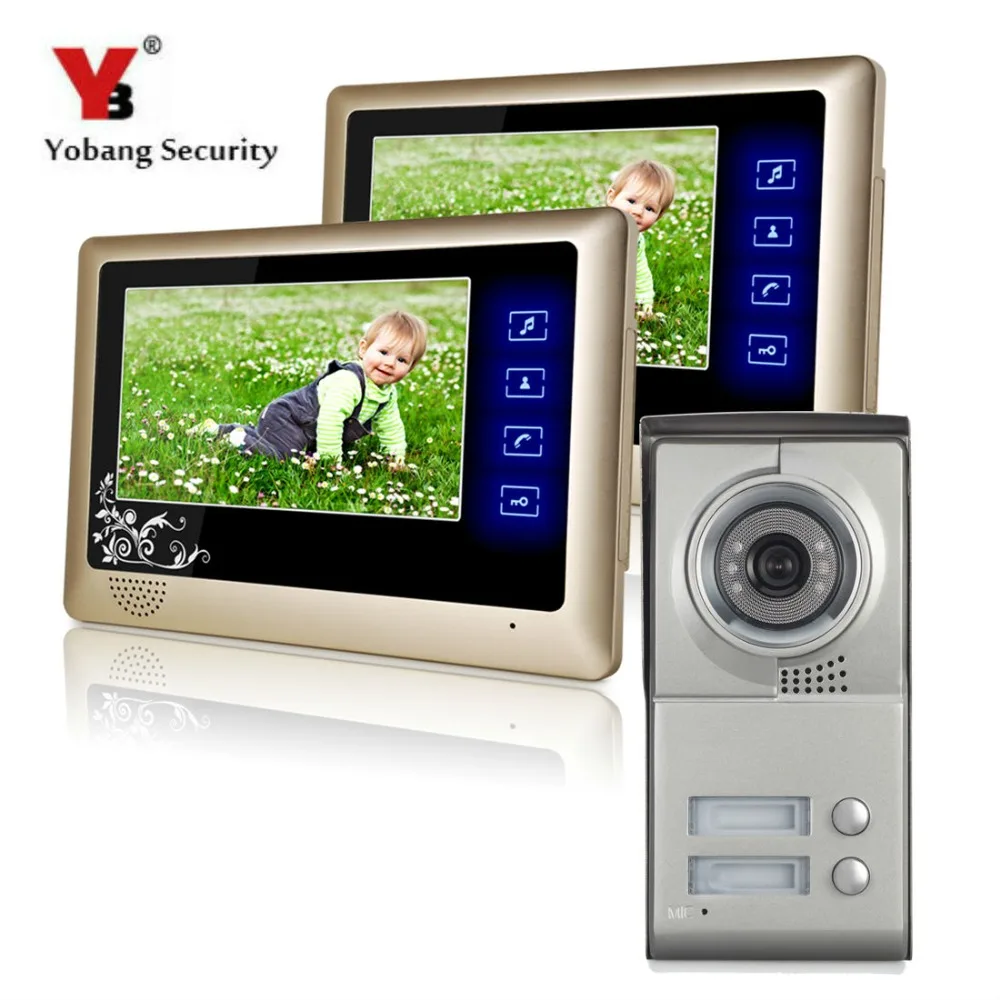 

YobangSecurity 7 Inch Wired Video Door Entry System Color Home Security Camera Video Door Intercom Night Vision For 2 Apartment