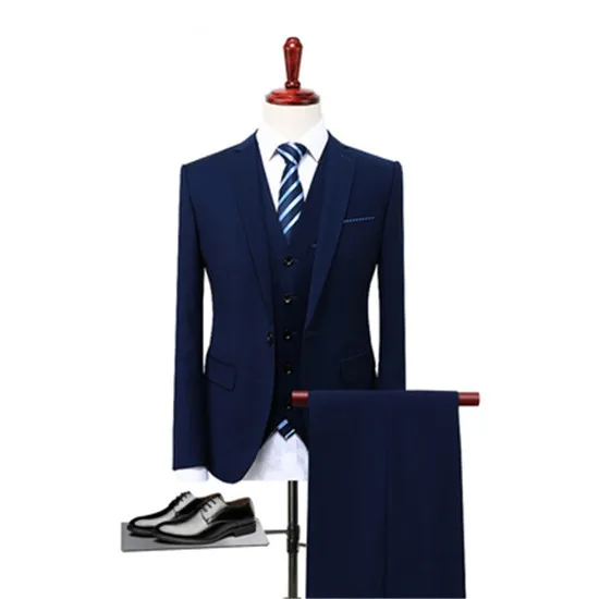 Новые мужские однобортные костюмы для отдыха, комплекты из 3 предметов/мужской однотонный деловой костюм, пиджак, пиджак+ жилет+ брюки - Цвет: 3 PCS lan se
