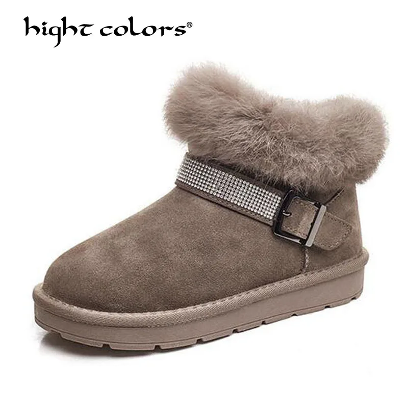 

Khaki Black Pink Fashion Women Boots Fur Flat Winter Female Ankle Boots Waterproof Plush Warm Student Fashion Boots 19005