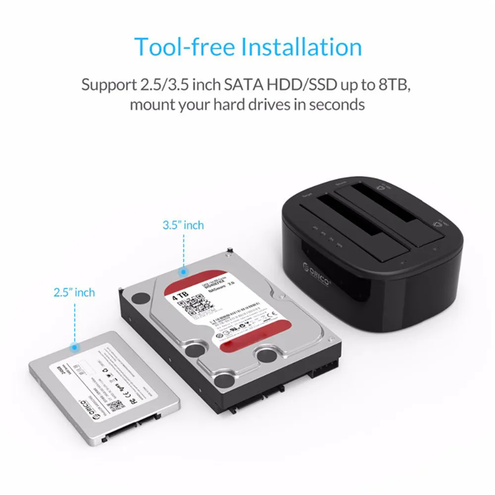 Feed me жесткий диск Док-станция Usb 3,0 для Sata Dual-Bay для 2,5/3,5 дюймов Hdd Ssd чехол с функцией офлайн клон США