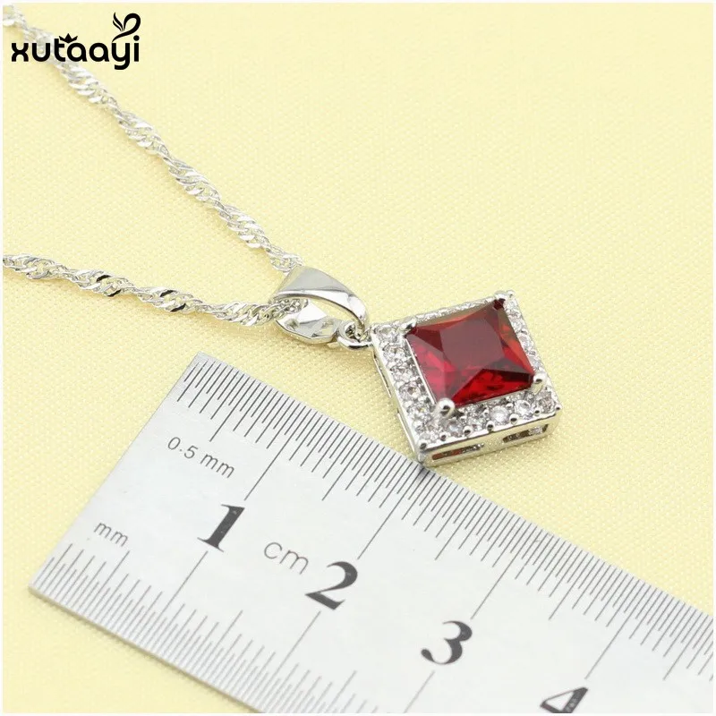 XUTAAYI 925 серебряные ювелирные наборы Красный синтетический гранат превосходное ожерелье/кольца/серьги/браслет для женщин Бесплатный подарок