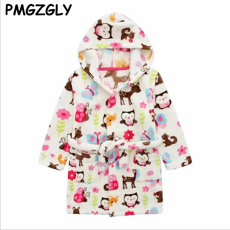 Baby Sleepwear Coral velvet Girl Robes Children's Pajama Cartoon Sleepwear Bathrobes Kids Hooded Baby Robes 2 to 7 T Blanket Sle