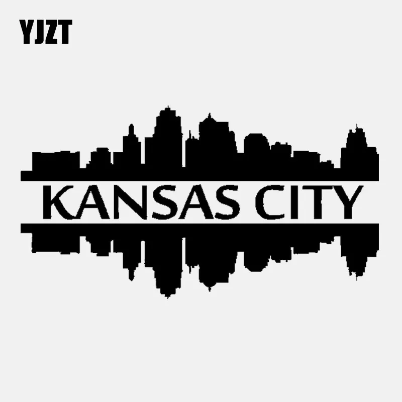 

YJZT 15CM*8.1CM KANSAS CITY Skyline Building Vinyl Car Sticker Decals Black/Silver C3-1808