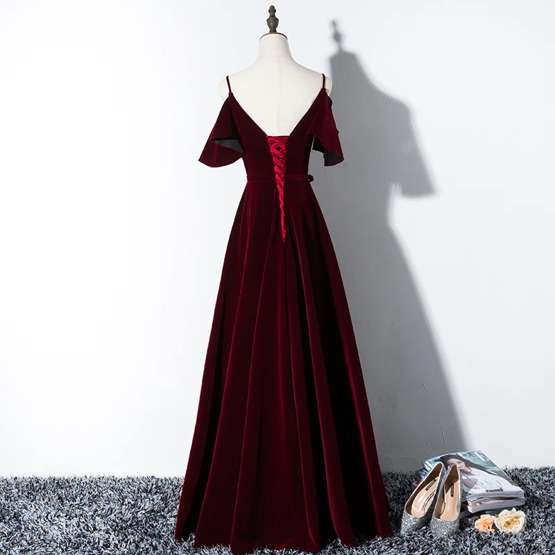 Beauty Emily Burgundy Elegant Lace Up Long Evening Dresses 2019 Long Formal Party Prom Women Dresses A line Party 