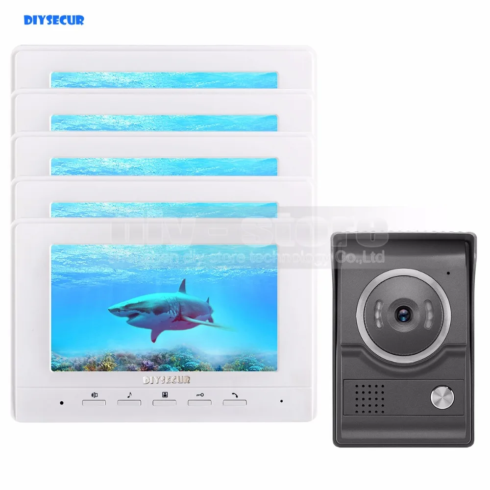 

DIYSECUR 7inch Video Intercom Video Door Phone 700TV Line IR Night Vision HD Camera for Home Office Factory White 1V5