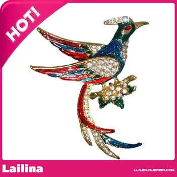 

Vintage Brilliant Enamel &Rhinestone Bird of Paradise Brooch PIN Jewelry