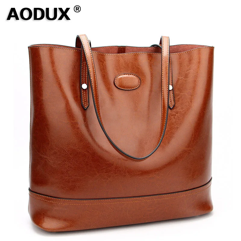 

AODUX Vintage Fashion Second Layer Oil Wax Cow Leather Women's Shoulder Bags Woman Handbags Genuine Leather Female Shopping Bags