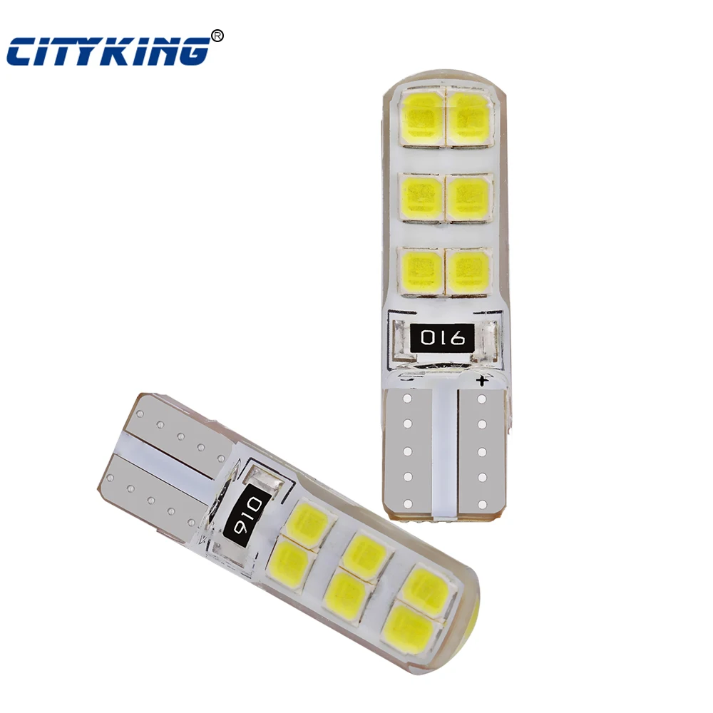 

10pcs New Car LED T10 194 W5W Canbus t10 12SMD LED 2835 t10 w5w Silicone shell LED Bulb No Error Led car styling clearance lamp