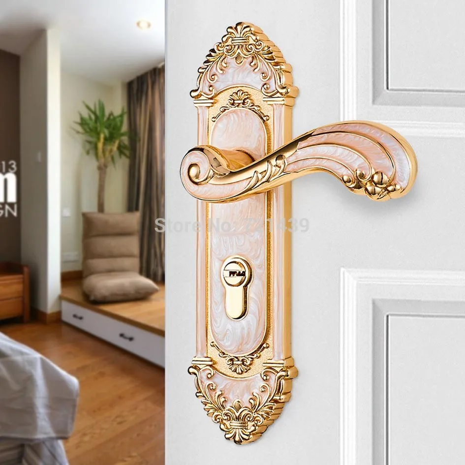  Europen Fashion Amber Gold Interior Solid Wood Panel Handle Lock Amber White Bedroom Bookroom Kitch - 1000008150980