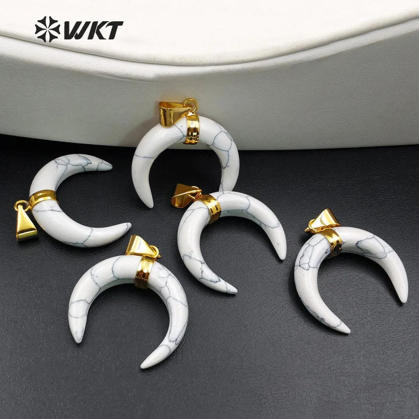 WT P1157 Wholesale fashion jewelry natural white howlite horns pendant