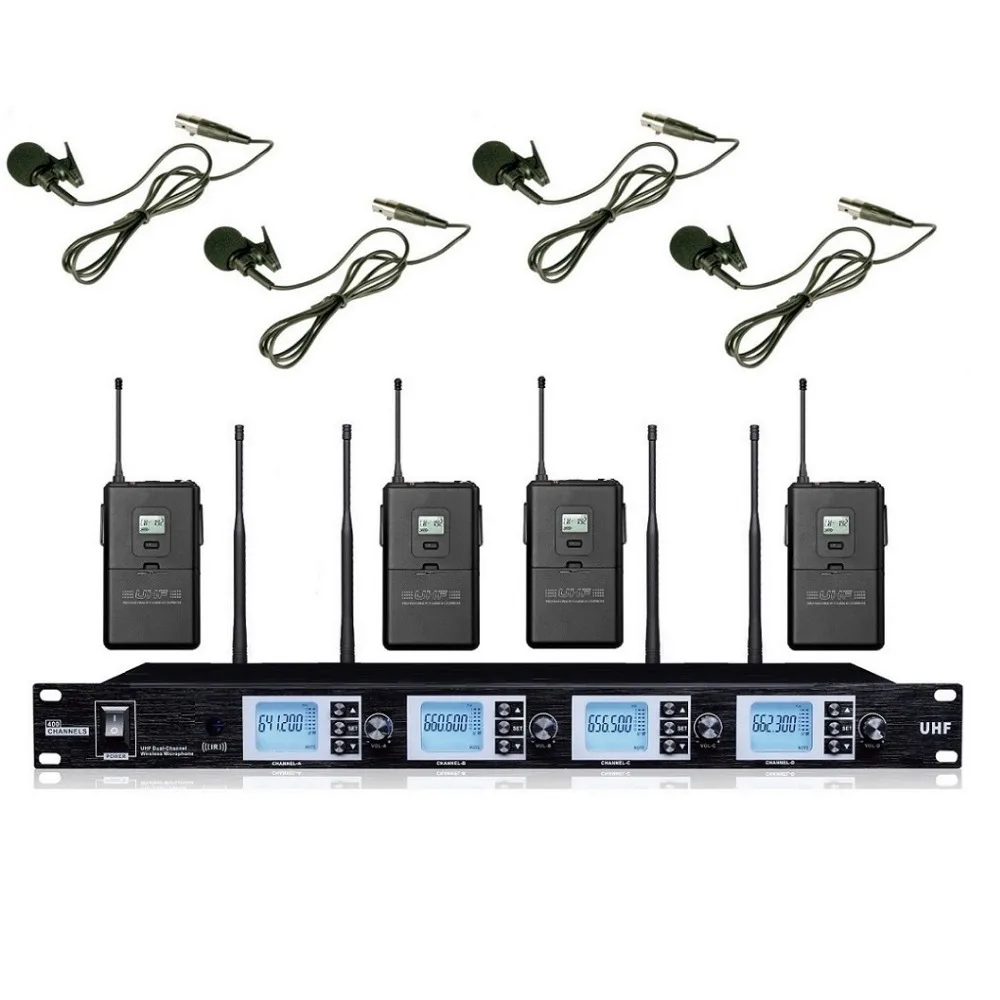 Беспроводной микрофон с 4 каналами профессиональный UHF PLL отворотом | Электроника