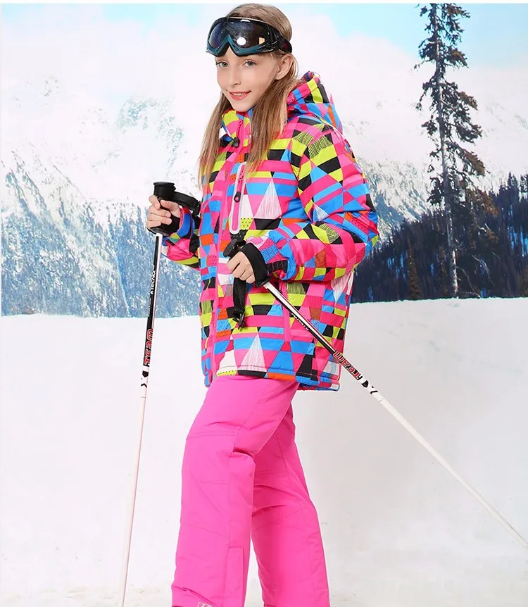 Детский водонепроницаемый лыжный костюм; куртка с цветочным рисунком и однотонные штаны для мальчиков и девочек; ветронепроницаемый лыжный костюм для сноуборда и катания на лыжах;