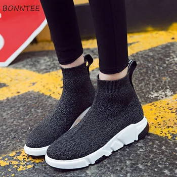 

Boots Women Height Increasing Leisure Ankle Boot Womens Trendy Pointed Toe Knitted Shoes Slip-On High Quality Chic Korean Ladies
