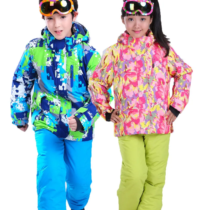 Колготки для мальчиков или девочек, Водонепроницаемый лыжный костюм для детей лыжная куртка и брюки для девочек зимние ветрозащитные теплые утолщенные Зимняя одежда на температуру-30 градусов