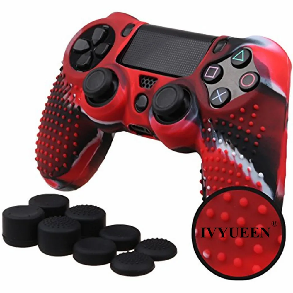 IVYUEEN 9 в 1 с шипами для ухода за кожей кожи Dualshock 4 PS4 Pro тонкий защитный чехол-Обложка с 8 рукоятка пальца шапки для Игровые приставки 4 - Цвет: H