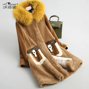 

Winter 100% Wool Coat Women Clothes 2018 Real Raccoon Dog Fur Collar Hooded Coats Vintage Long Jacket Abrigo Mujer 18082 ZL436