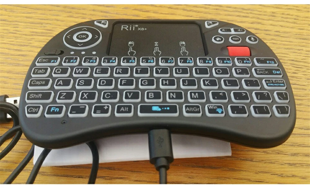 Rii X8+ 2,4 ГГц мини беспроводная клавиатура с сенсорной панелью голосовой поиск сменный цветной светодиодный с подсветкой, перезаряжаемый литий-ионный аккумулятор для телевизора
