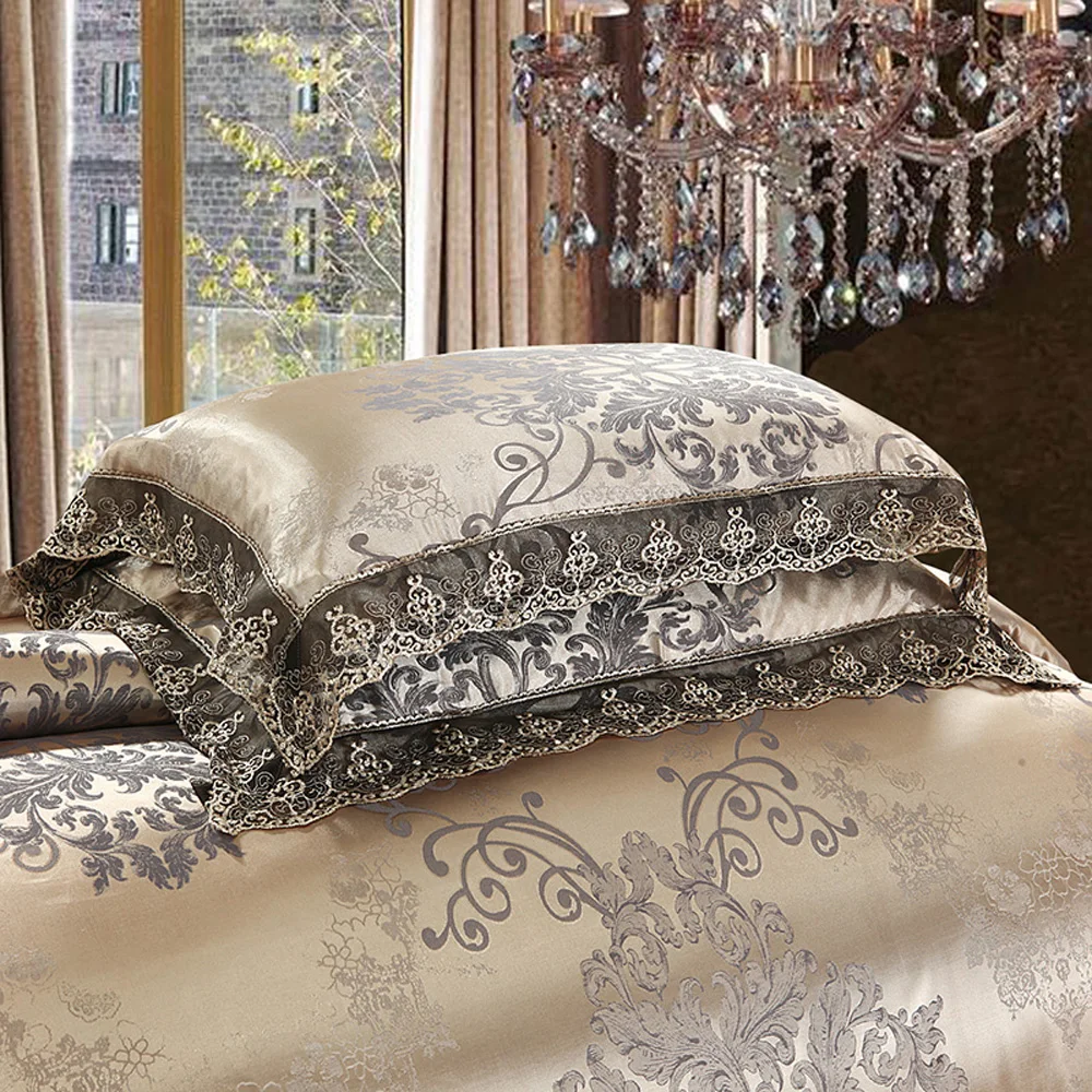 P&M noble baroque style flowers dark golden bedlinens 4pcs cotton silk jacquard Queen King Size duvet cover sets bedding sets