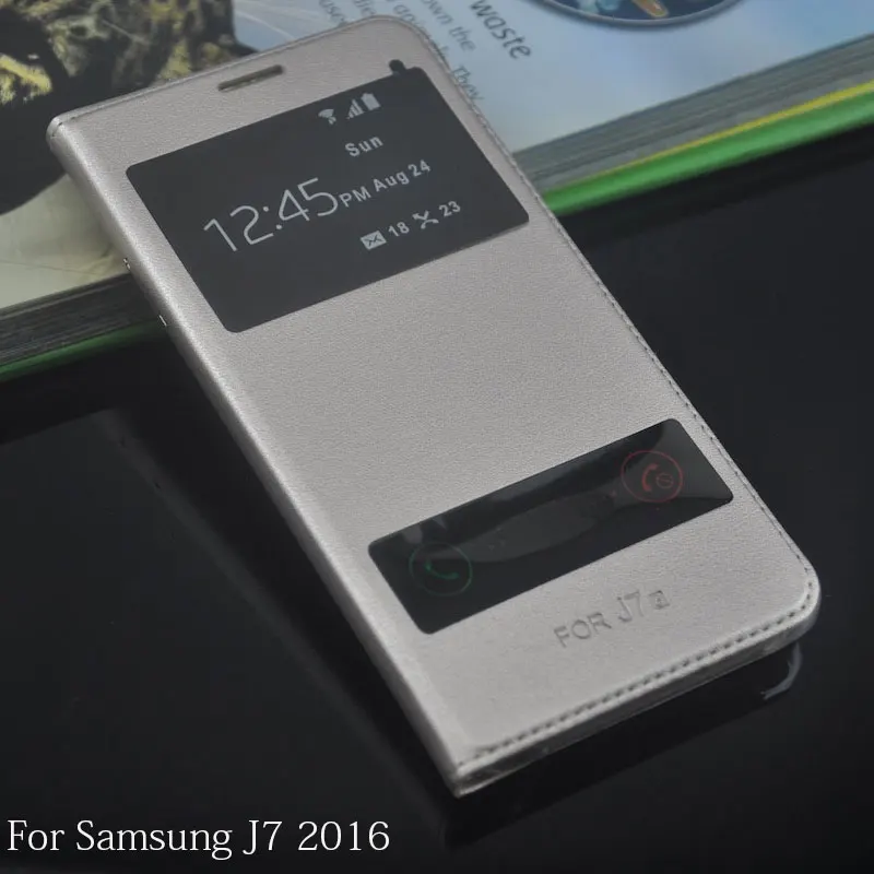  Case for Samsung Galaxy J7 2016 Dual Window View Flip PU Leather Back Cover For Samsung J710 (2016) 