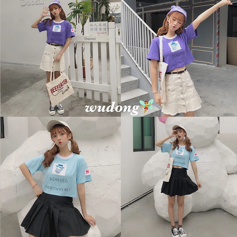 Summer Fresh Feeling Cute Student T Shirt High Waist Letter Cartoon Printed Women Tops Short Sleeve Sweet Girls T-shirt Summer Fresh Feeling Cute Student T Shirt High Waist Letter Cartoon Printed Women Tops Short Sleeve Sweet Girls T-shirt