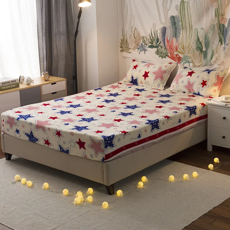 

Fleece bed sheet set 3pcs flannel bed set star fitted sheet+2pillowcase bed cover set 3pcs warm bed linen plush mattress cover