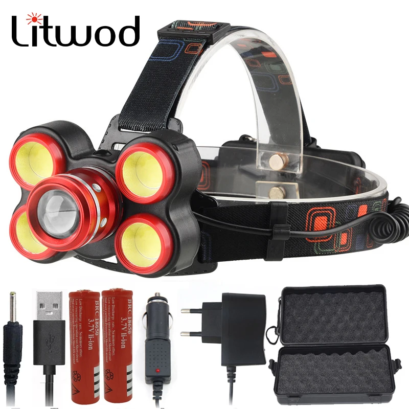 

Litwod Z20 XM-L T6 LED headlamp Headlight rechargeable 18650 10000LM Zoom lens head lamp flashlight head Torch For camping