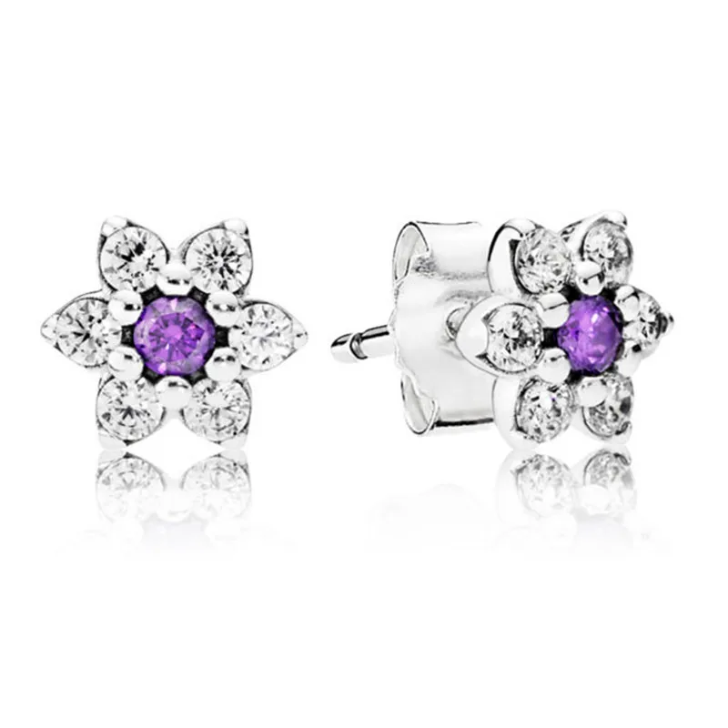 

Trendy Authentic 925 Sterling Silver Crystal Pans Earrings For Women Forget-Me-Not Earring Studs Fine Europe Jewelry Gift