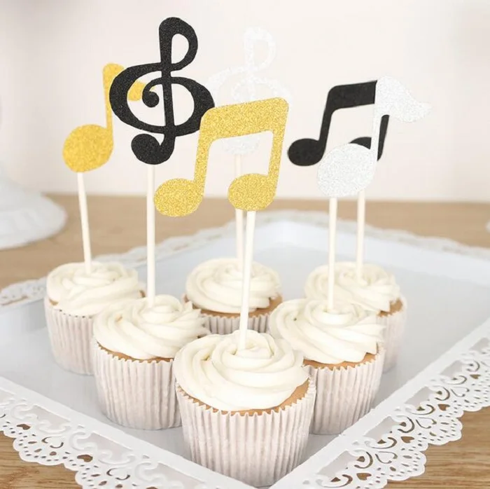 Cake Toppers Glitter Music Note Paper Banner For Cupcake Wrapper