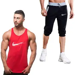 2019 Для мужчин тренировочный костюм 2 предметов летние комплекты Повседневное моды о-круглый резервуар топ + шорты комплект брендовая