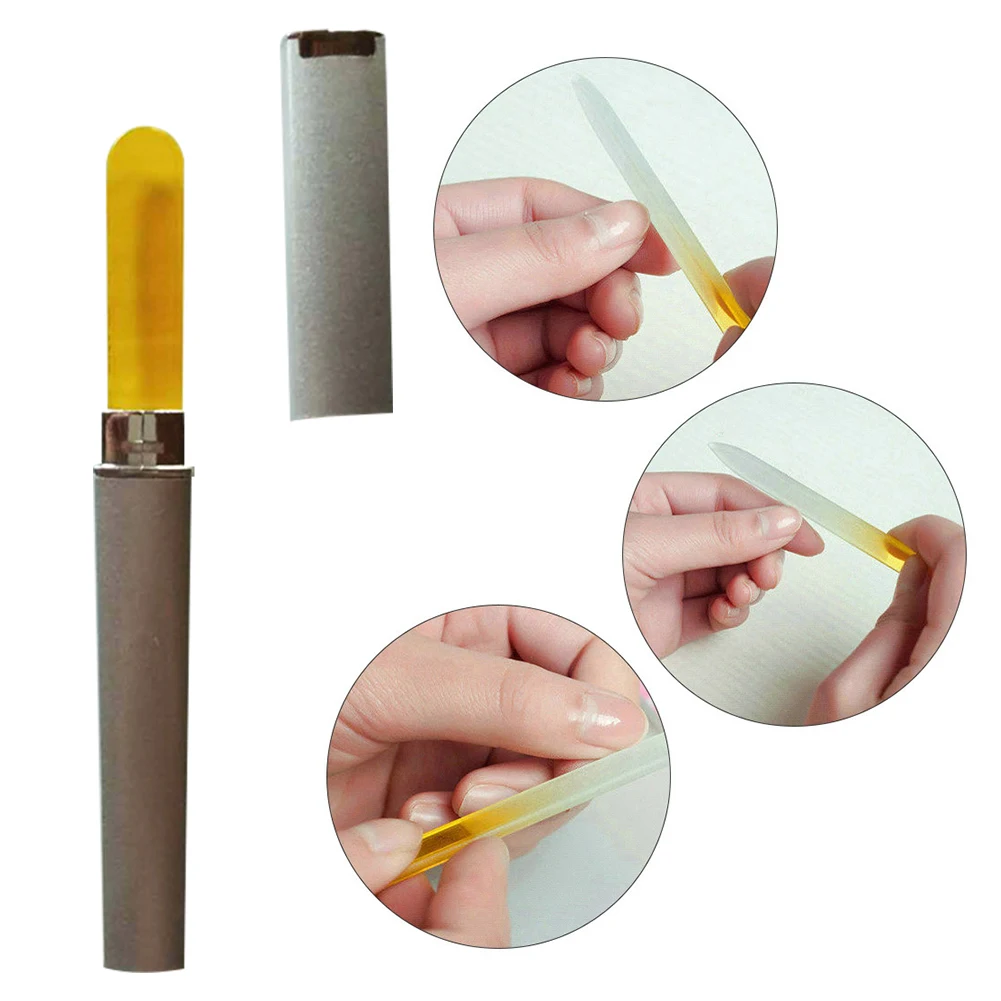 

Pedicure Manicure Tools With Case Crystal Glass Durable Glitter Mini Practical Portable Polishing Buffer Home Nail File Art