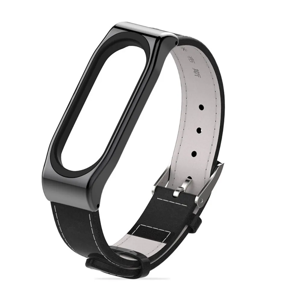 

Mijobs mi band 3 Strap Genuine Leather Wrist Strap Bracelet For Xiaomi Mi Band3 Black Smart Watch Screwless Miband 3 Strap