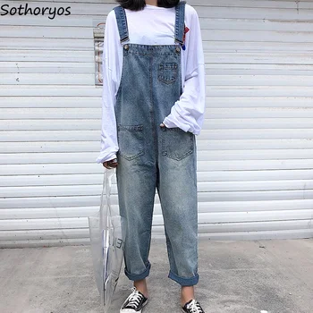 

Jumpsuits Women Loose Fashion Denim Strap Trousers Womens Korean Style New Casual Students Trendy Solid Wished Jumpsuit Pockets
