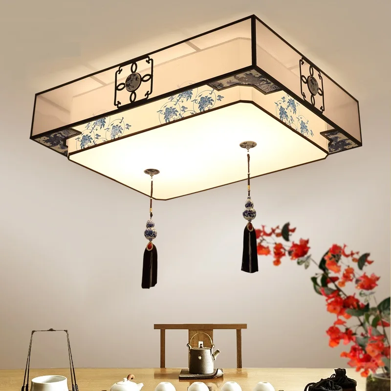 Modern new Chinese ceiling lights living room lamp fabric restaurant lights square iron simple bedroom antique lamps ZA82132
