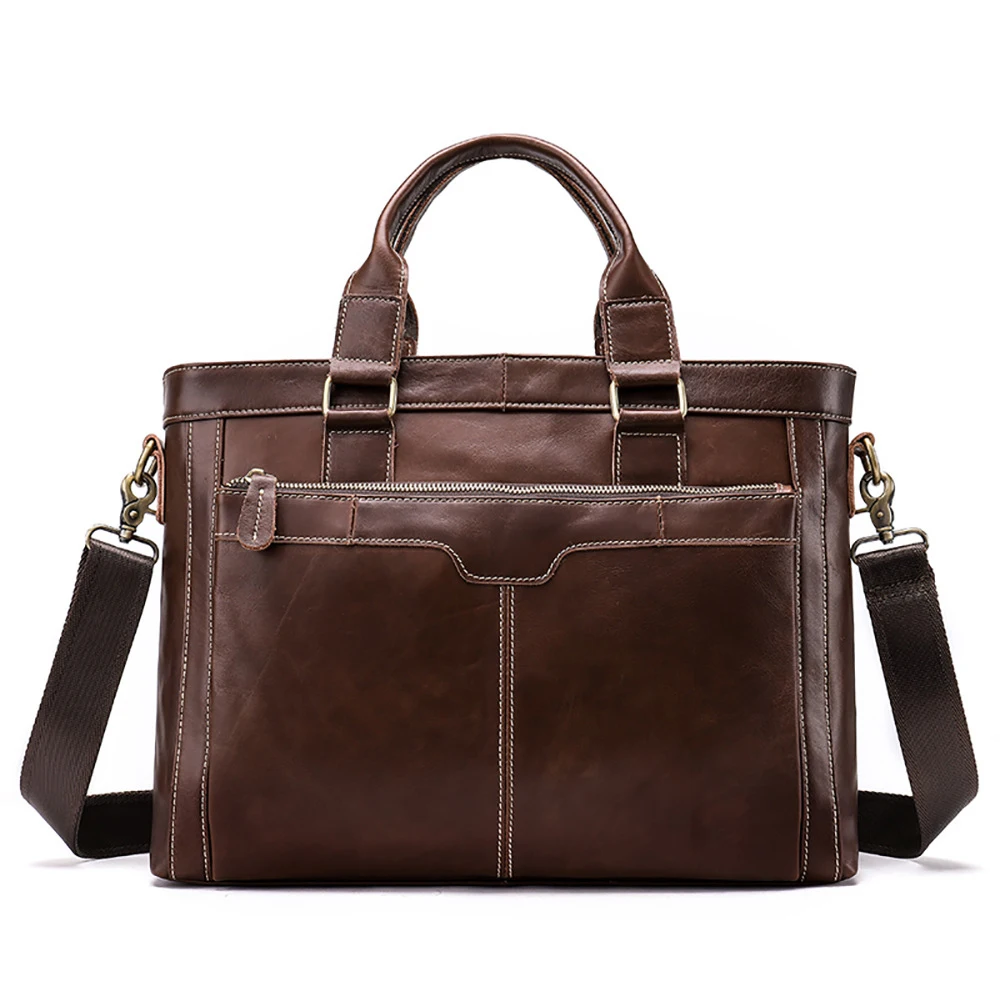 

New Men's Briefcase Genuine leather Laptop Handbag Business men office Cross section simple men office leather bags coffee
