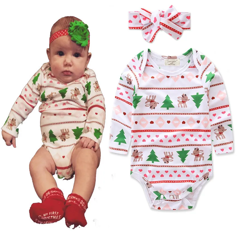 Christmas tree baby girls boys short sleeve jumpers love headwear