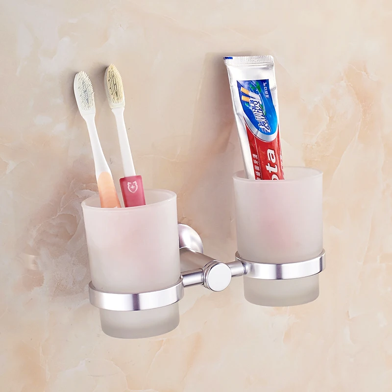 ФОТО Space aluminum rack light innovation tooth cup double cup bathroom toilet gargle cup toothbrush holder 2268